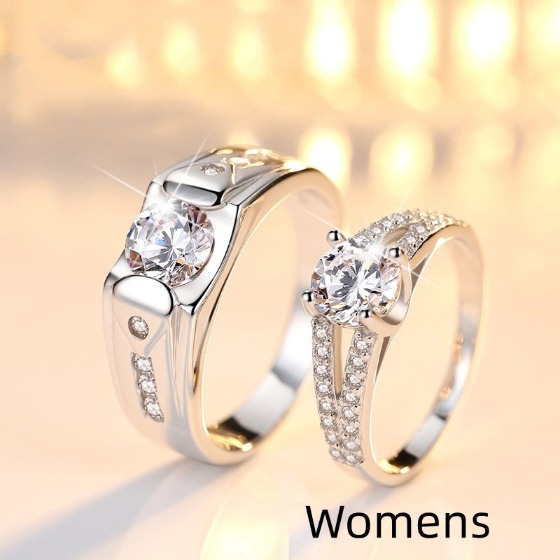 Diamond Romantic Couple Rings Men's Silver Plated Pair Rings