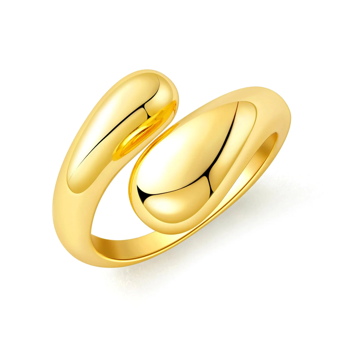 Lcherry Chunky Open Stackable Rings Gold Plated Dome Teardrop Rings for Women Bold Crossover Statement Ring Band（Rings Size 7