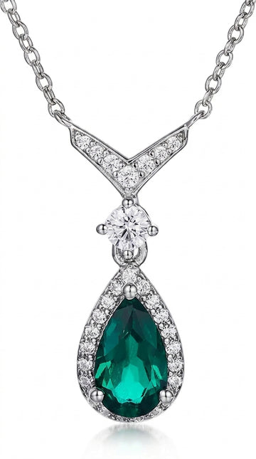 Lab-Grown Emerald Teardrop Necklace