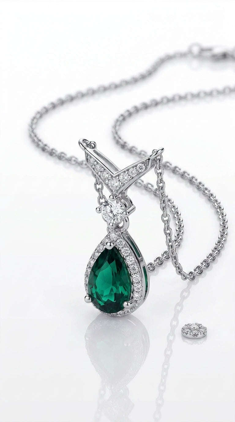 Lab-Grown Emerald Teardrop Necklace LaDidier Jewelry