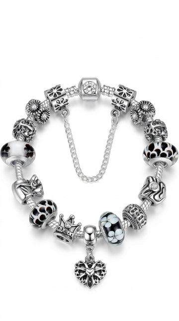Jewelry Silver Charms Bracelet & Bangles With Queen Crown Beads Bracelet for Women