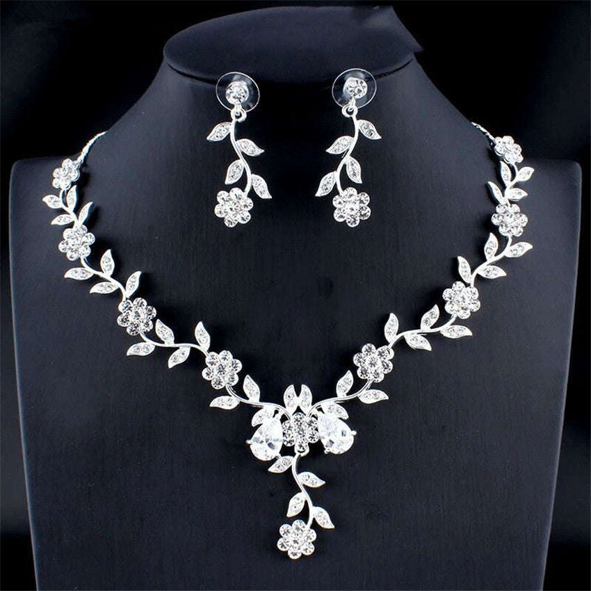 Golden Zircon Jewelry Set Bridal Necklace Earrings Wedding Two-piece Set LaDidier Jewelry