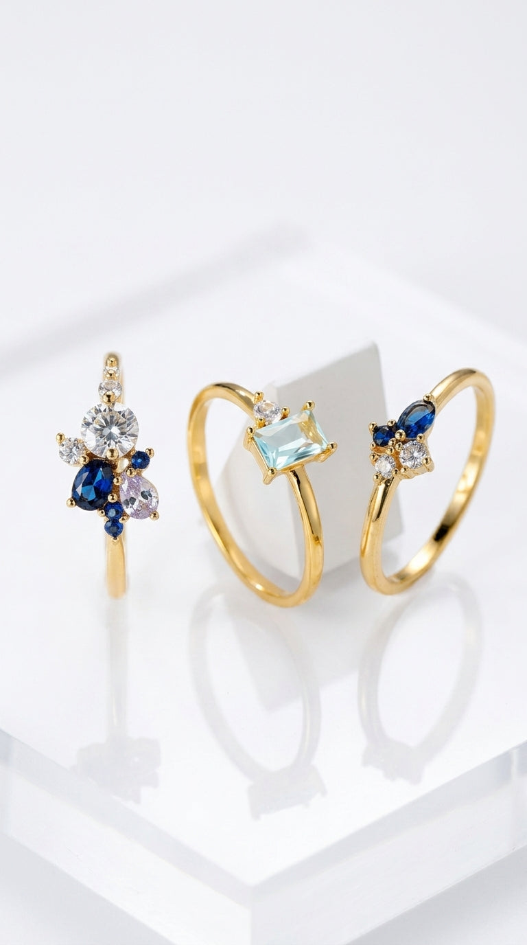 Three-piece Ring Set Topaz Couple Rings