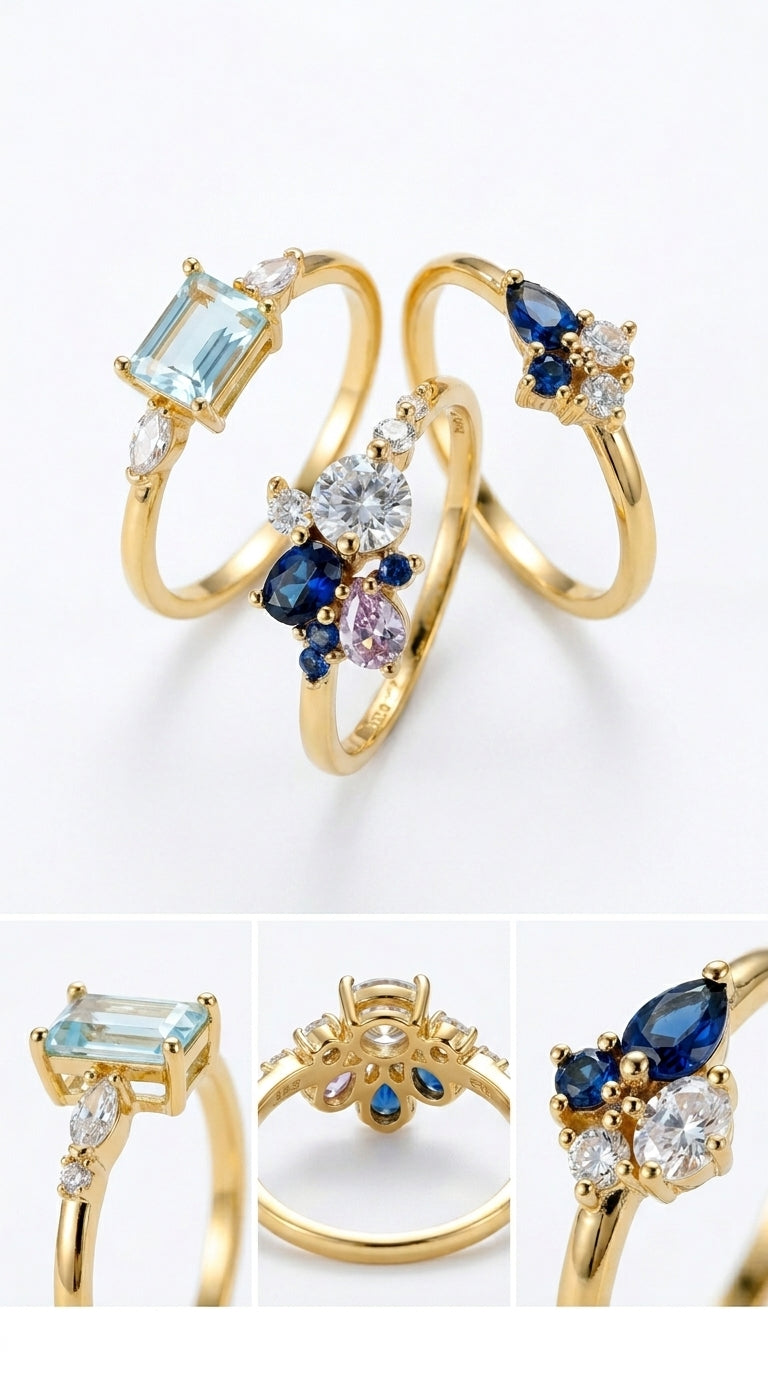 Three-piece Ring Set Topaz Couple Rings