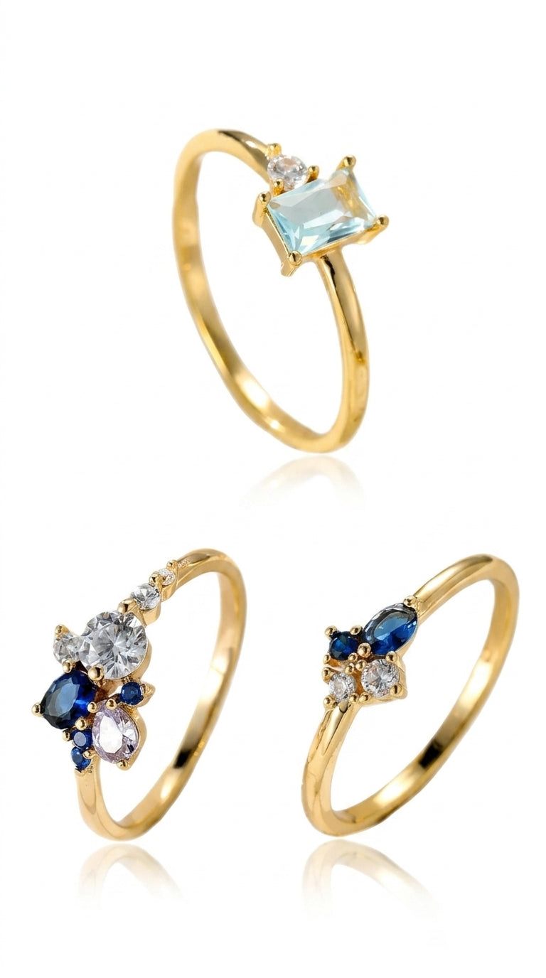 Three-piece Ring Set Topaz Couple Rings