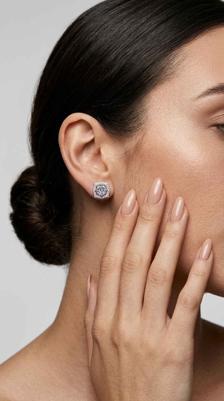 1 Carat Moissanite Geometric Stud Earrings