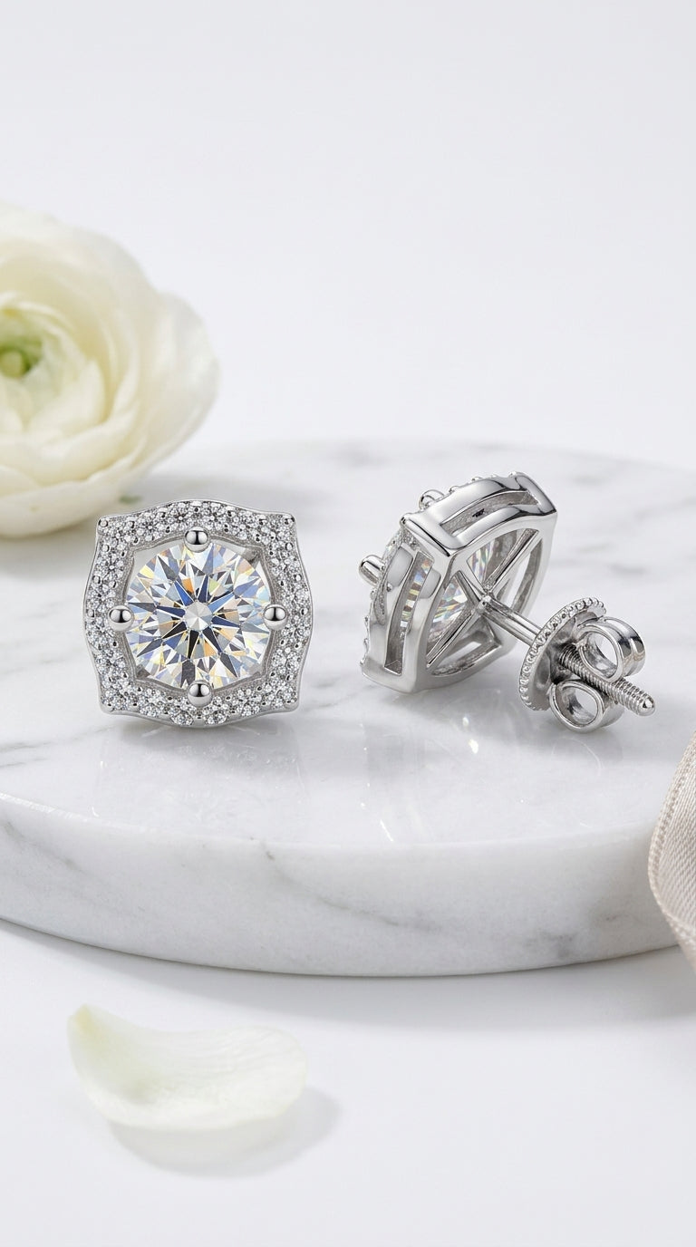 1 Carat Moissanite Geometric Stud Earrings