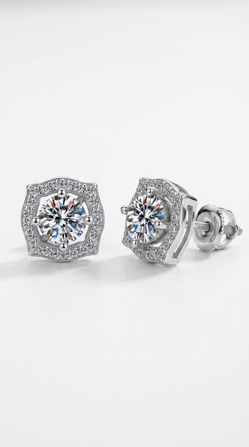 1 Carat Moissanite Geometric Stud Earrings
