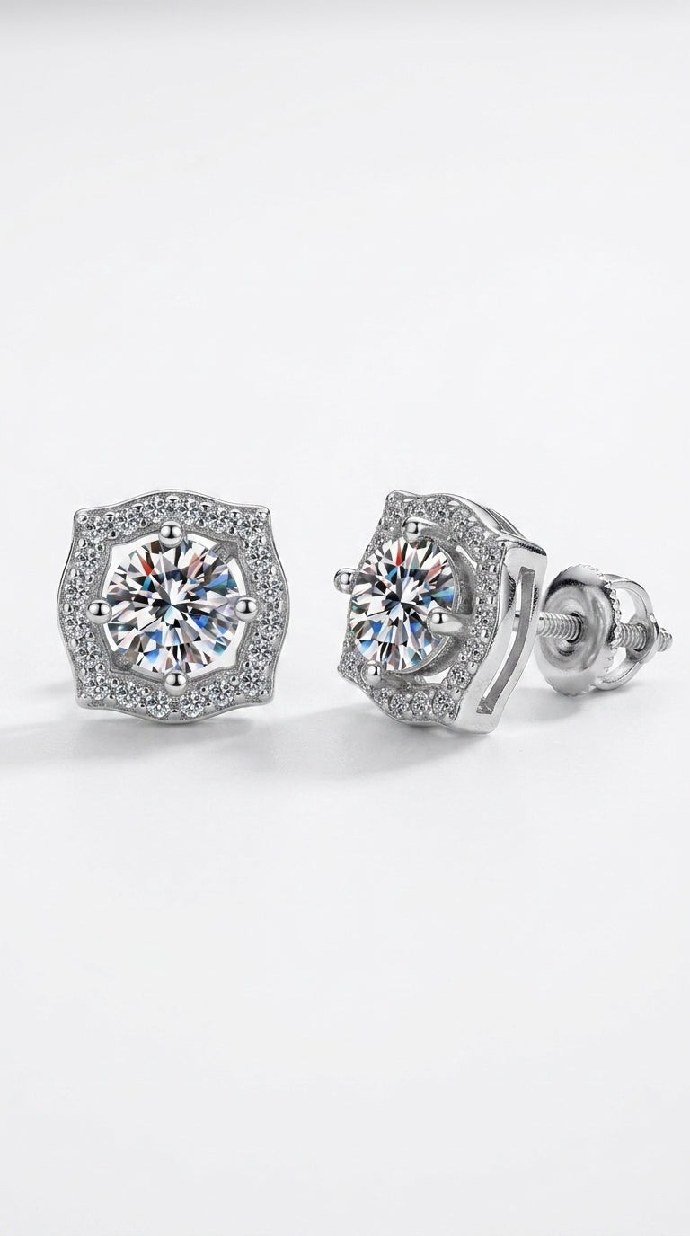1 Carat Moissanite Geometric Stud Earrings