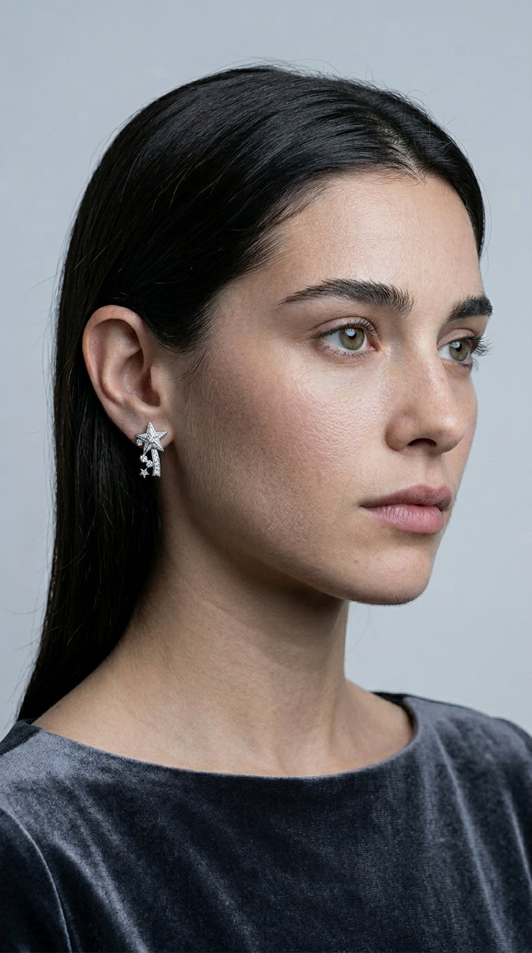 Dlknp Silver Clip on Earrings for Women Star Shaped Clip-on Earrings with Cubic Zirconia Hypoallergenic Non Pierced Earrings Jewellery