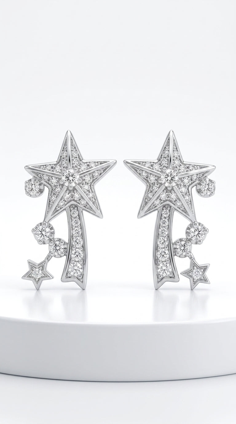 Dlknp Silver Clip on Earrings for Women Star Shaped Clip-on Earrings with Cubic Zirconia Hypoallergenic Non Pierced Earrings Jewellery