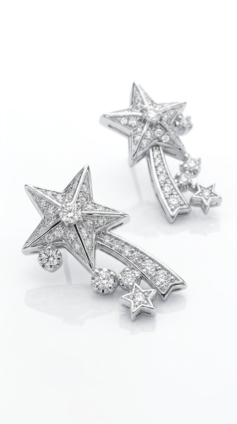 Dlknp Silver Clip on Earrings for Women Star Shaped Clip-on Earrings with Cubic Zirconia Hypoallergenic Non Pierced Earrings Jewellery