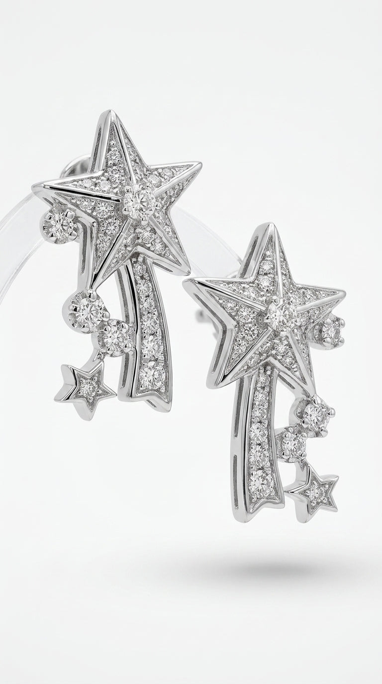 Dlknp Silver Clip on Earrings for Women Star Shaped Clip-on Earrings with Cubic Zirconia Hypoallergenic Non Pierced Earrings Jewellery
