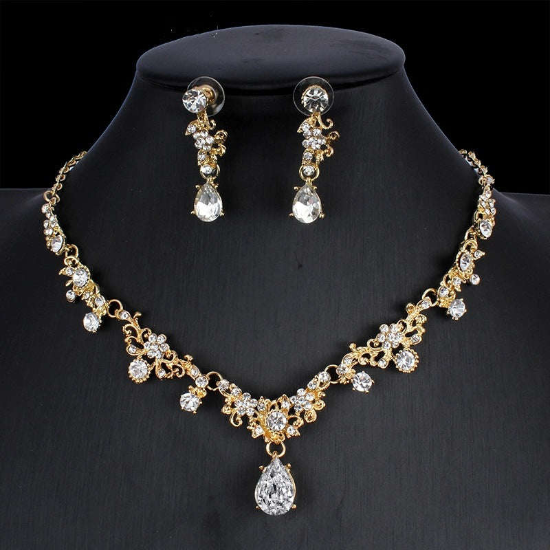 Golden Zircon Jewelry Set Bridal Necklace Earrings Wedding Two-piece Set LaDidier Jewelry