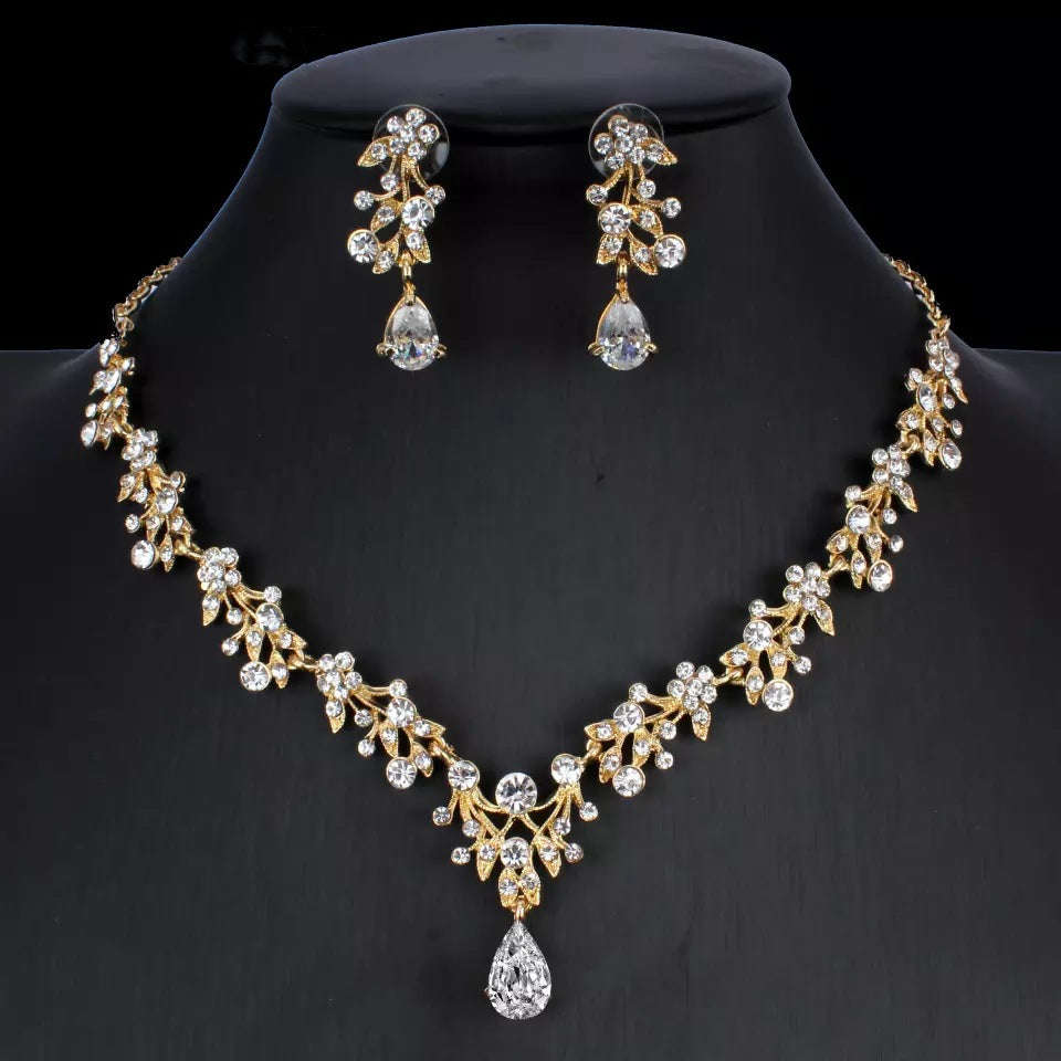 Golden Zircon Jewelry Set Bridal Necklace Earrings Wedding Two-piece Set LaDidier Jewelry