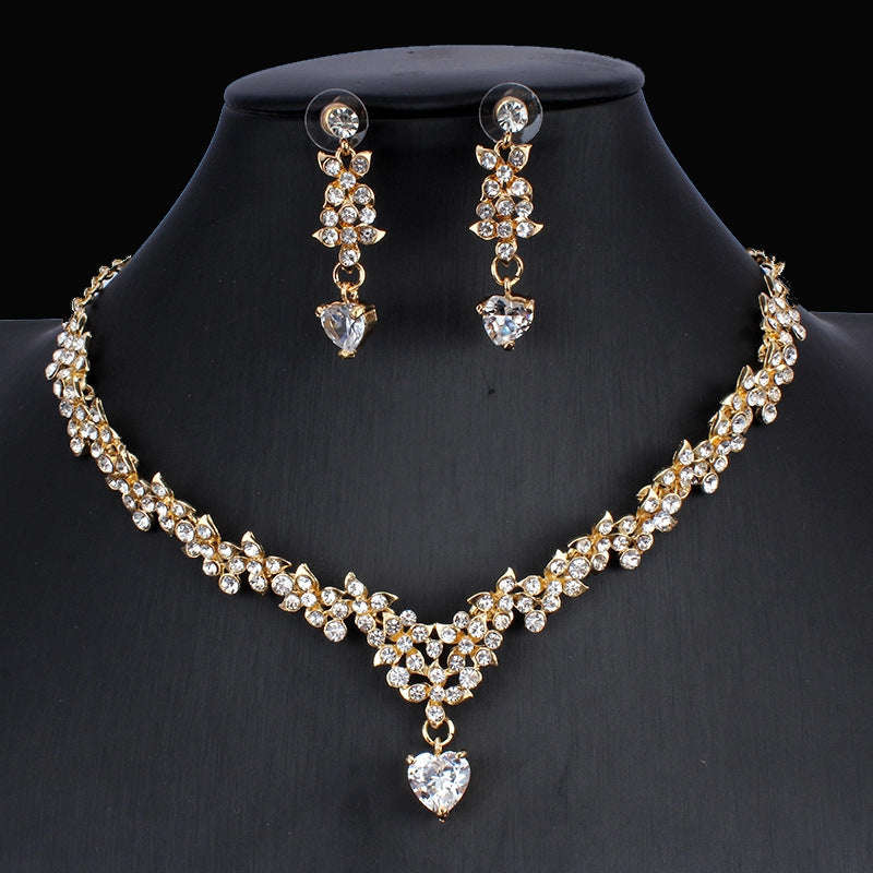 Golden Zircon Jewelry Set Bridal Necklace Earrings Wedding Two-piece Set LaDidier Jewelry