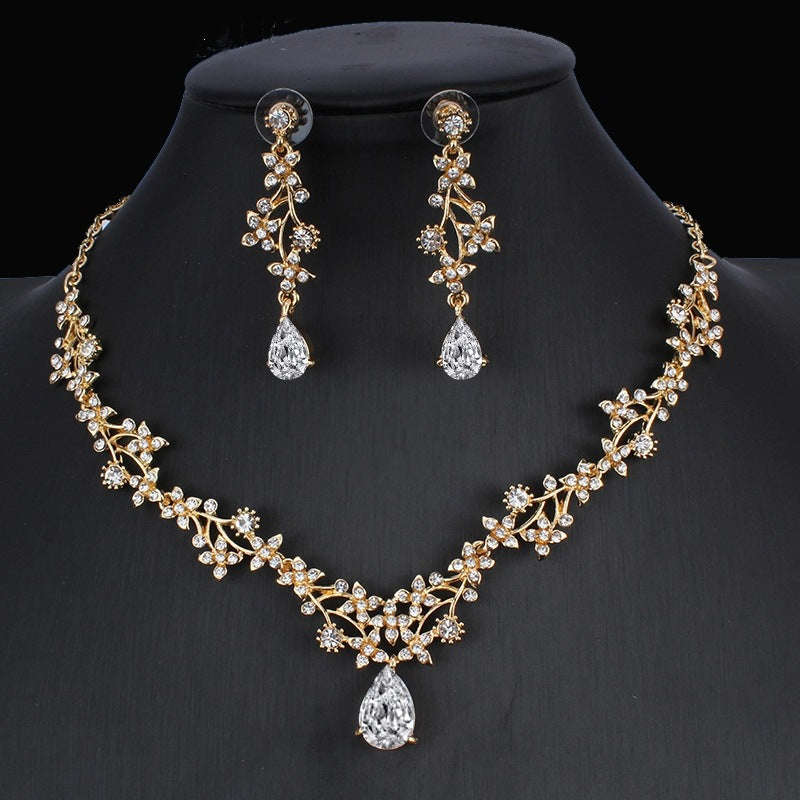 Golden Zircon Jewelry Set Bridal Necklace Earrings Wedding Two-piece Set LaDidier Jewelry
