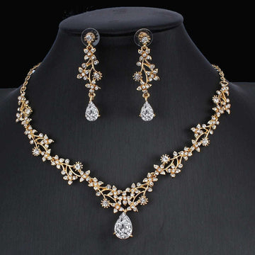 Golden Zircon Jewelry Set Bridal Necklace Earrings Wedding Two-piece Set LaDidier Jewelry
