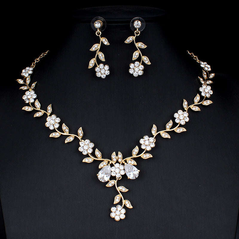 Golden Zircon Jewelry Set Bridal Necklace Earrings Wedding Two-piece Set LaDidier Jewelry