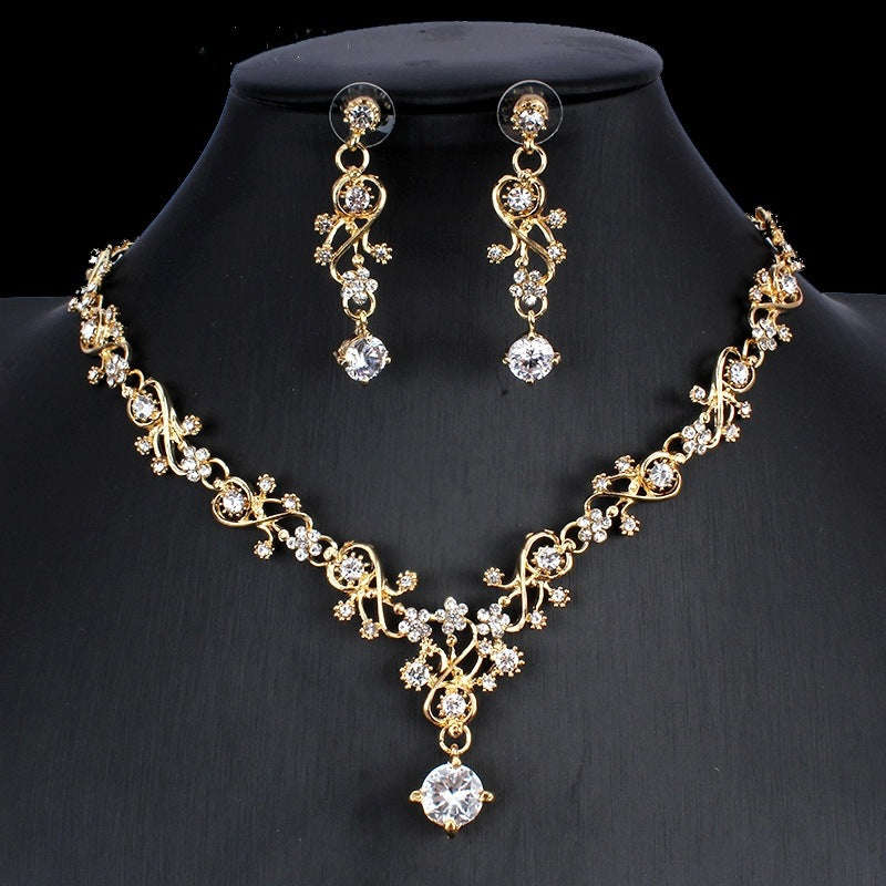 Golden Zircon Jewelry Set Bridal Necklace Earrings Wedding Two-piece Set LaDidier Jewelry