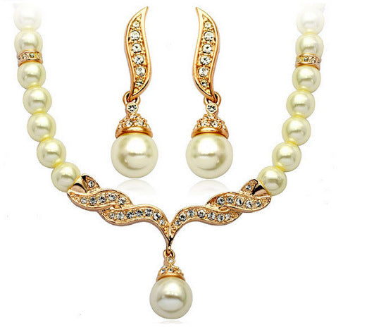 Elegant Angel Wings, Fashionable Pearl Necklace, Earrings