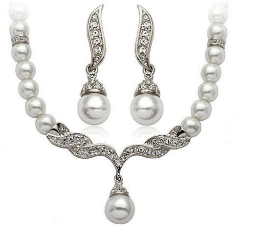Elegant Angel Wings, Fashionable Pearl Necklace, Earrings LaDidier Jewelry