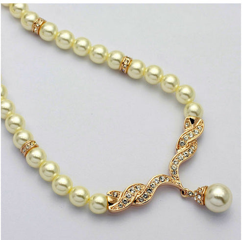 Elegant Angel Wings, Fashionable Pearl Necklace, Earrings