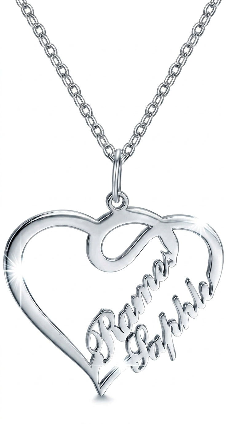Double Heart Necklace Personalized Necklaces Pendant Gifts Stainless Steel For Women