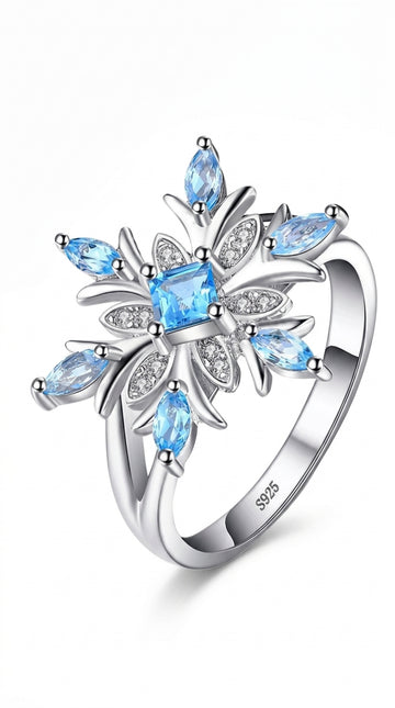 New Fashion Blue Star Zircon Flower Rings
