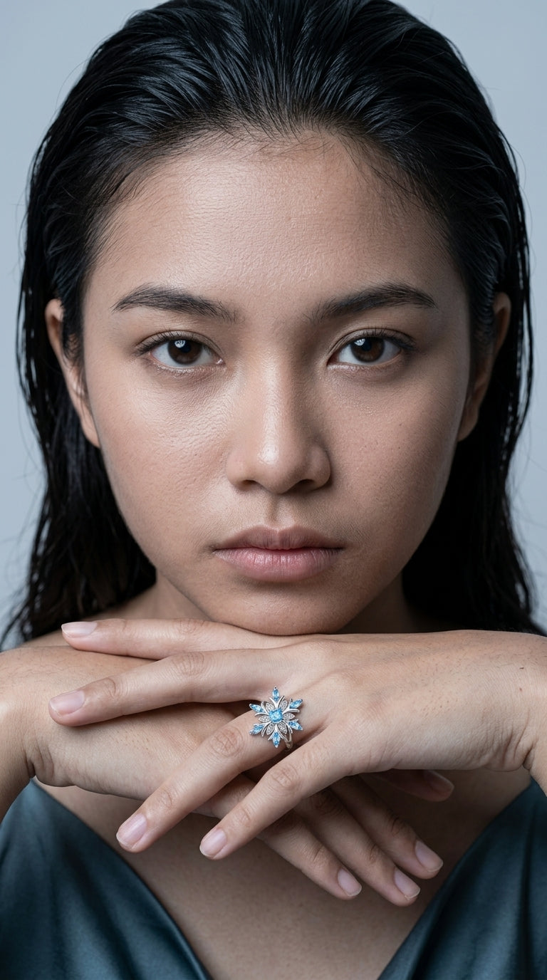 New Fashion Blue Star Zircon Flower Rings
