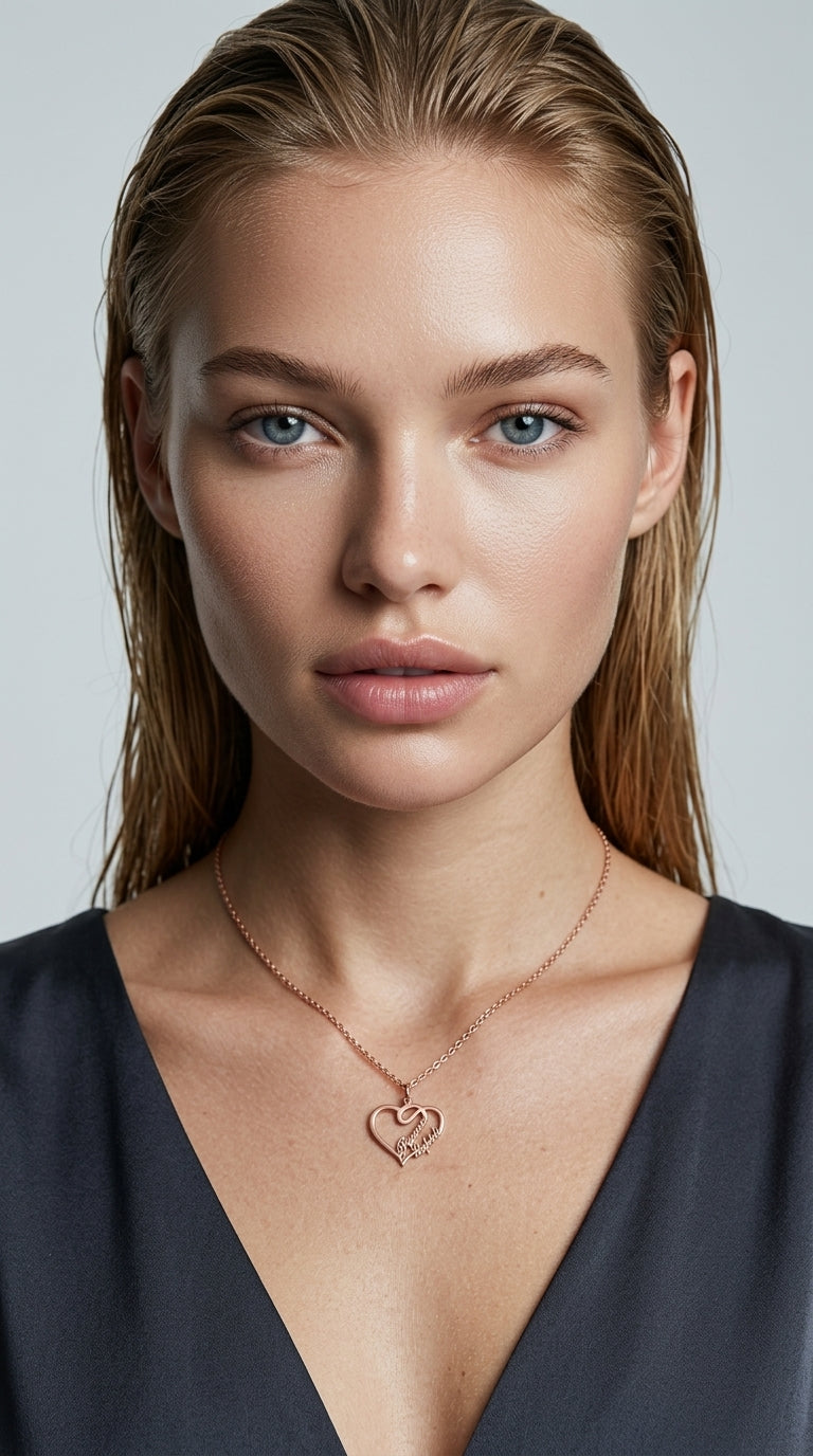 Double Heart Necklace Personalized Necklaces Pendant Gifts Stainless Steel For Women
