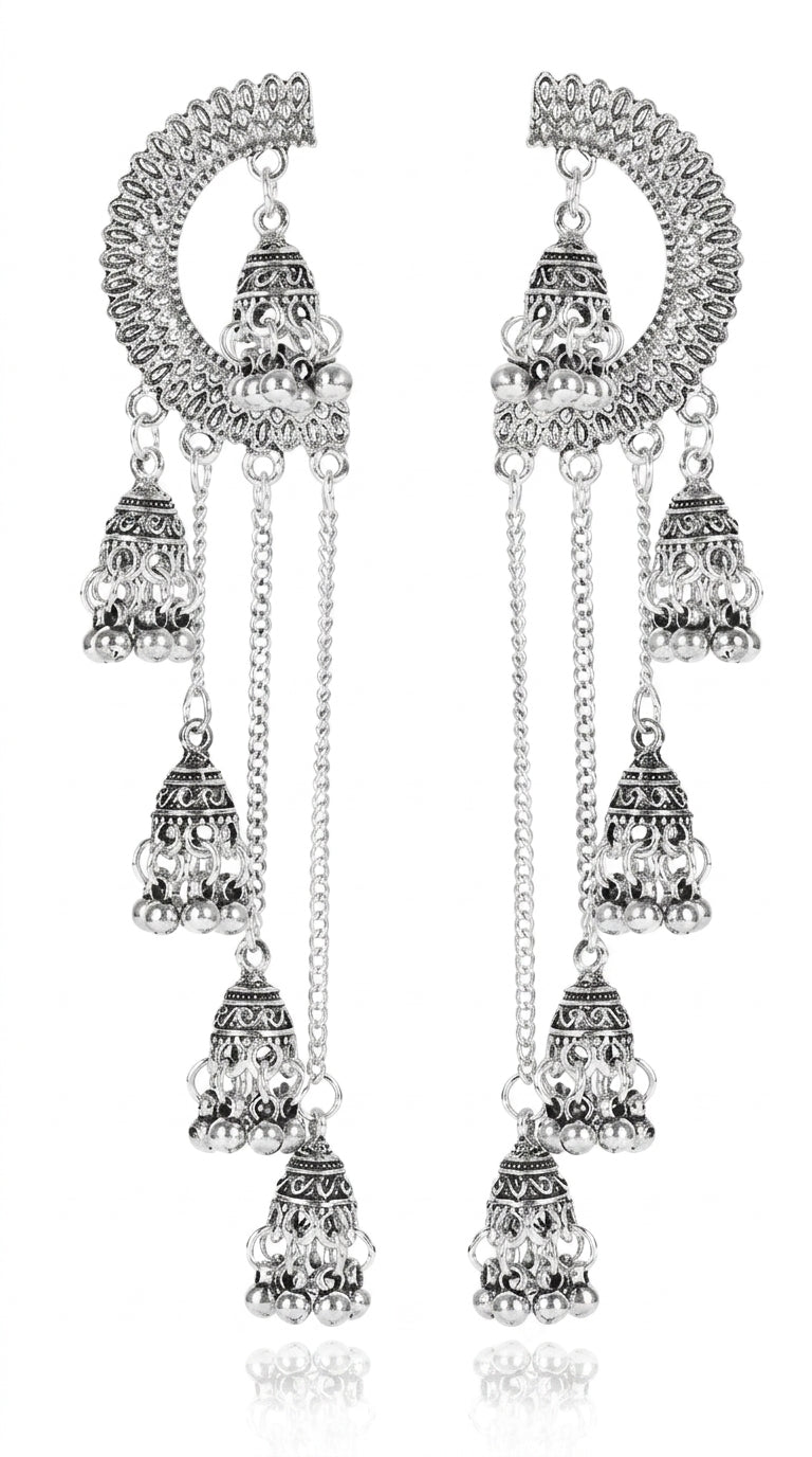 Indian Jhumka Earrings for Women Rhinestone Bell Pendant Earrings Ball Tassel Earrings Vintage Chandelier Earrings Boho Dangle Earrings Wedding Earrings