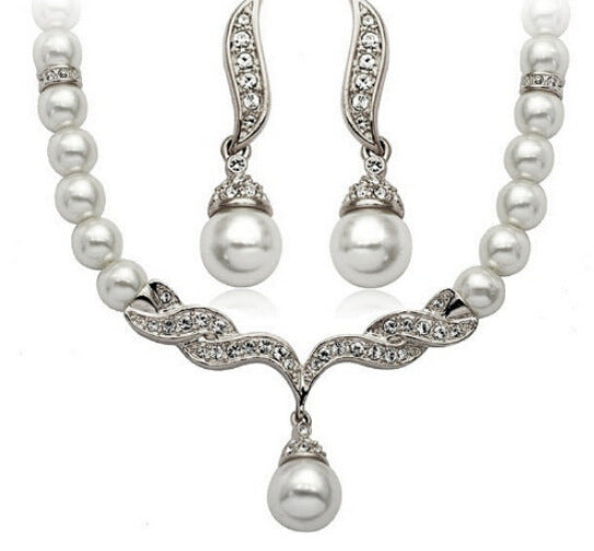 Elegant Angel Wings, Fashionable Pearl Necklace, Earrings