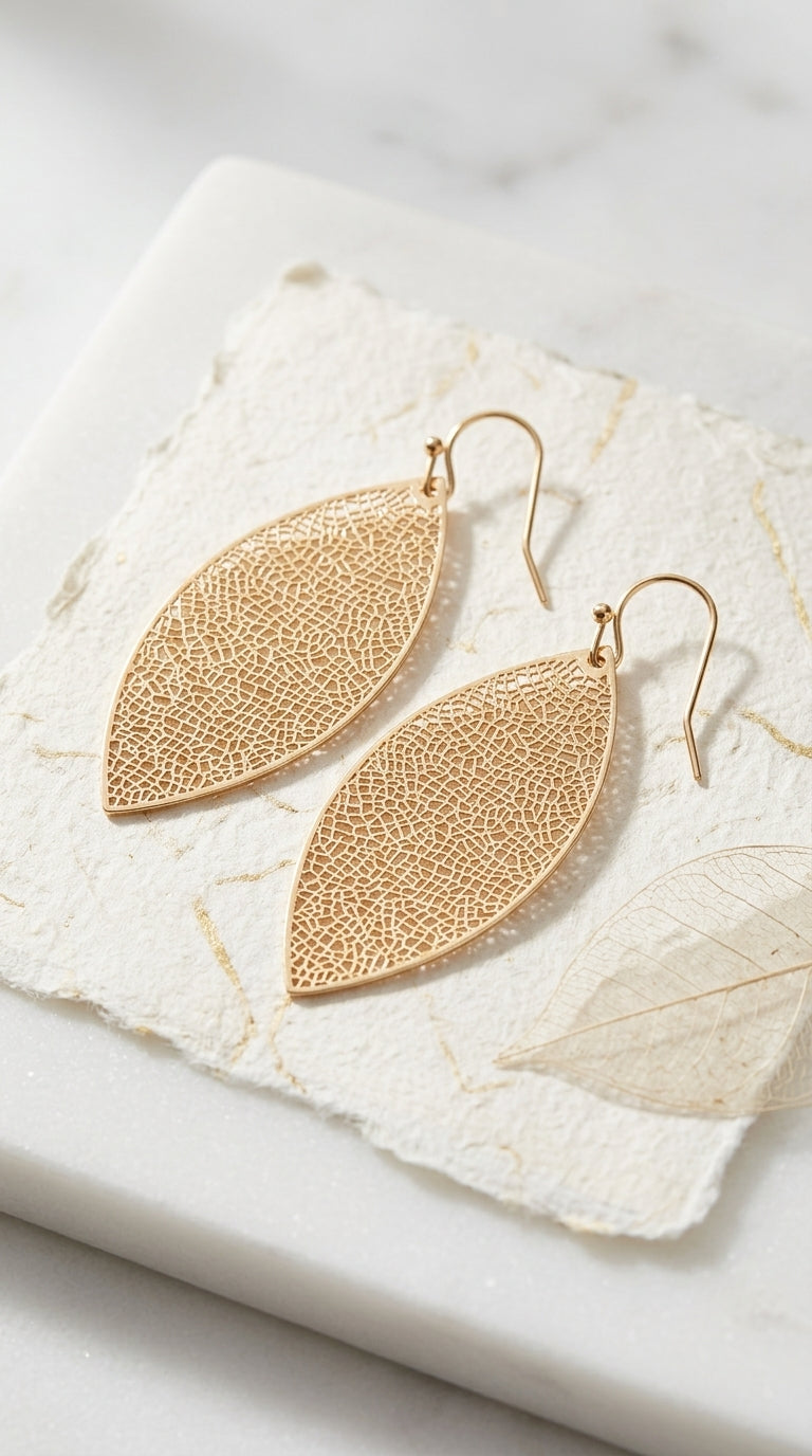 Gold Leaf Earrings for Women - Gold Dangle Earrings for Women Gold Drop Earrings for Women Gold Boho Earrings Big Earrings for Women Gold-Tone Filigree Earrings Dangly Large Earrings for Women