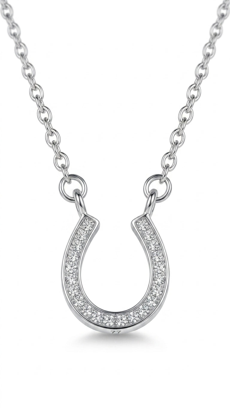 Sterling Silver Letter U Diamond Pendant Necklace