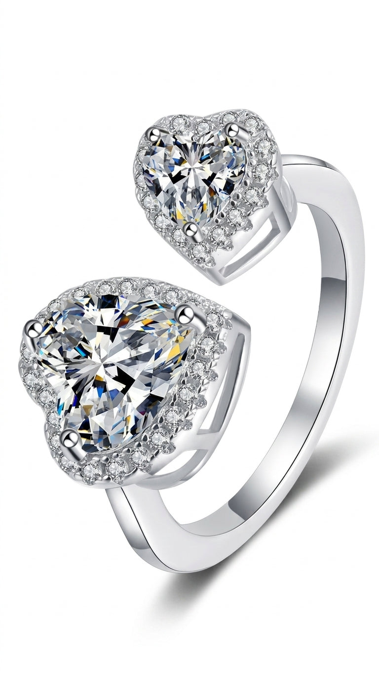 Luxury Heart-Shape Moissanite Open Ring