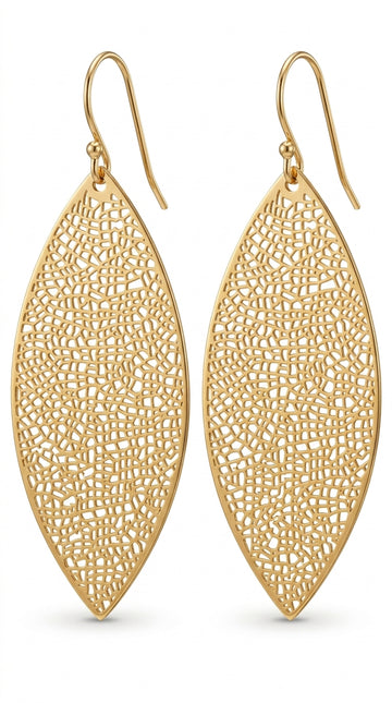 Gold Leaf Earrings for Women - Gold Dangle Earrings for Women Gold Drop Earrings for Women Gold Boho Earrings Big Earrings for Women Gold-Tone Filigree Earrings Dangly Large Earrings for Women