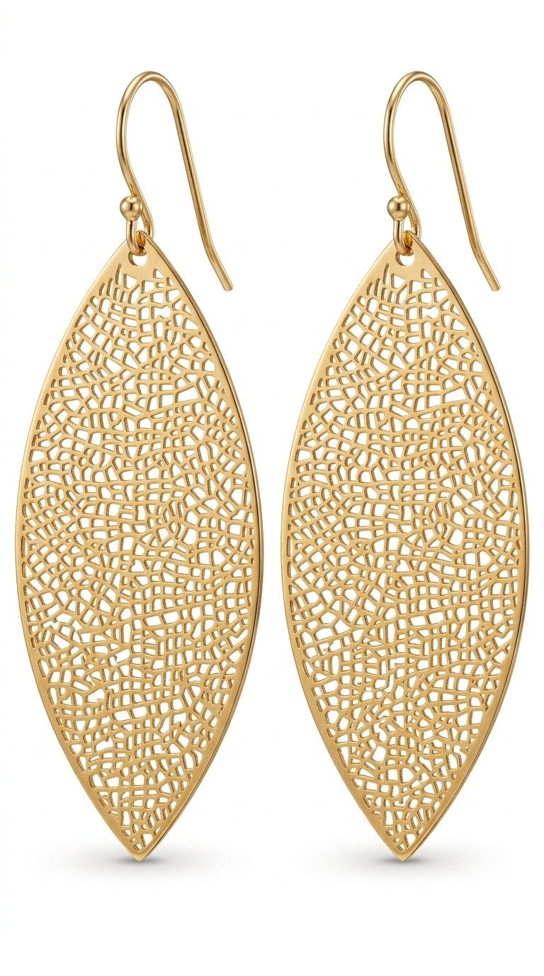 Gold Leaf Earrings for Women - Gold Dangle Earrings for Women Gold Drop Earrings for Women Gold Boho Earrings Big Earrings for Women Gold-Tone Filigree Earrings Dangly Large Earrings for Women