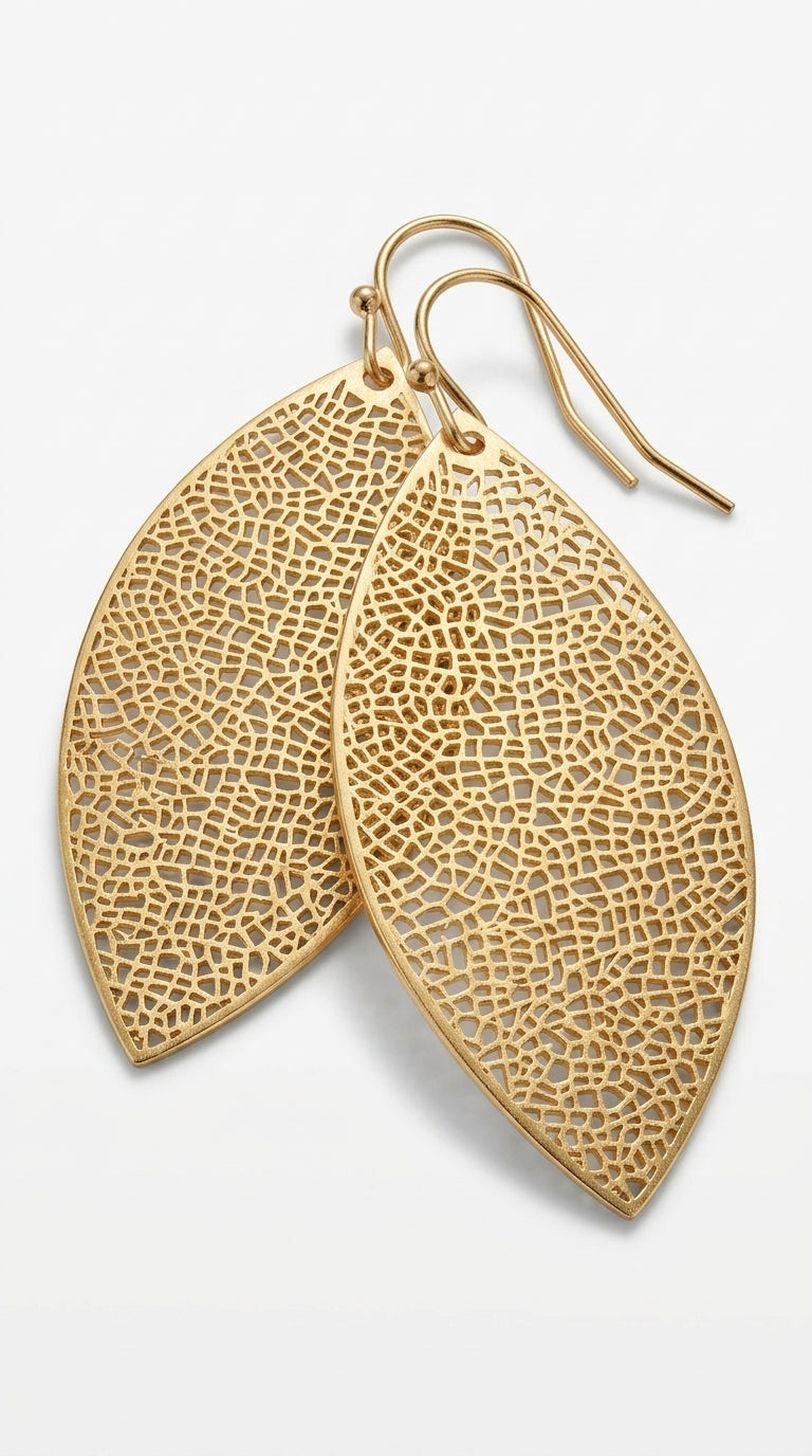 Gold Leaf Earrings for Women - Gold Dangle Earrings for Women Gold Drop Earrings for Women Gold Boho Earrings Big Earrings for Women Gold-Tone Filigree Earrings Dangly Large Earrings for Women
