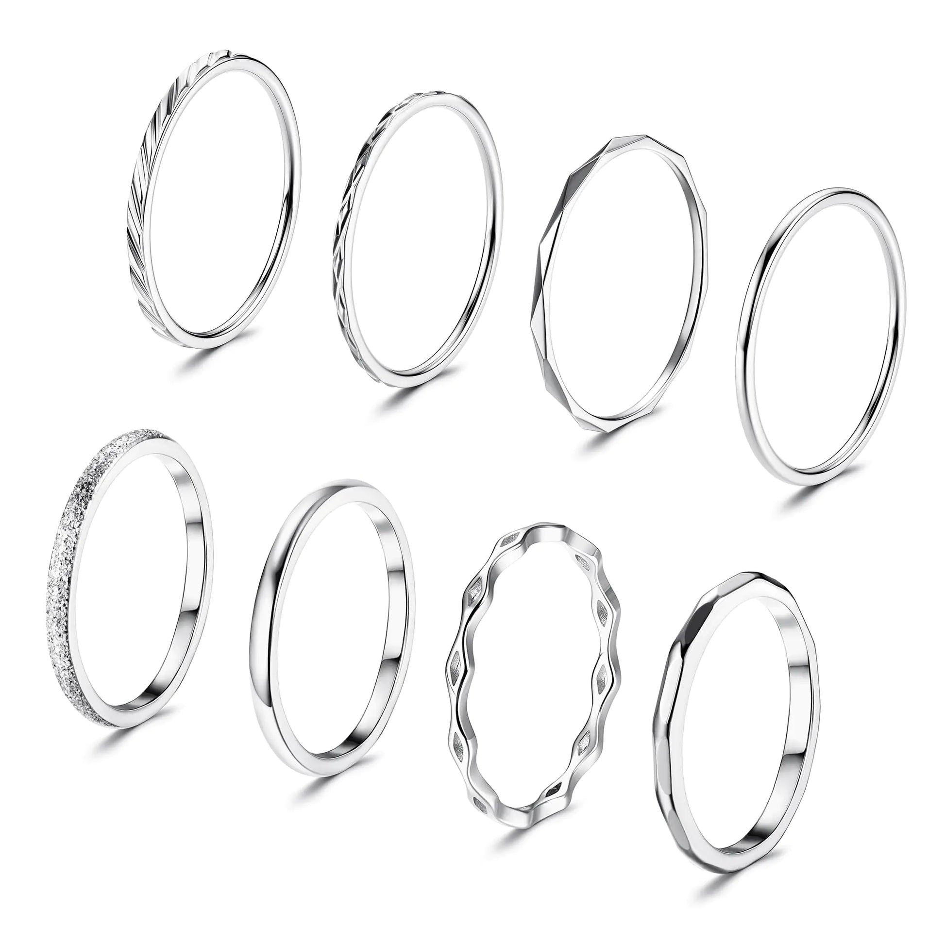 YADOCA 8Pcs 1MM 2MM Stainless Steel Rings for Women Men Minimalist Fashion Dainty Plain Thin Knuckle Stacking Midi Thumb Rings Stackable Statement Band Rings Set Silver Tone Size 7