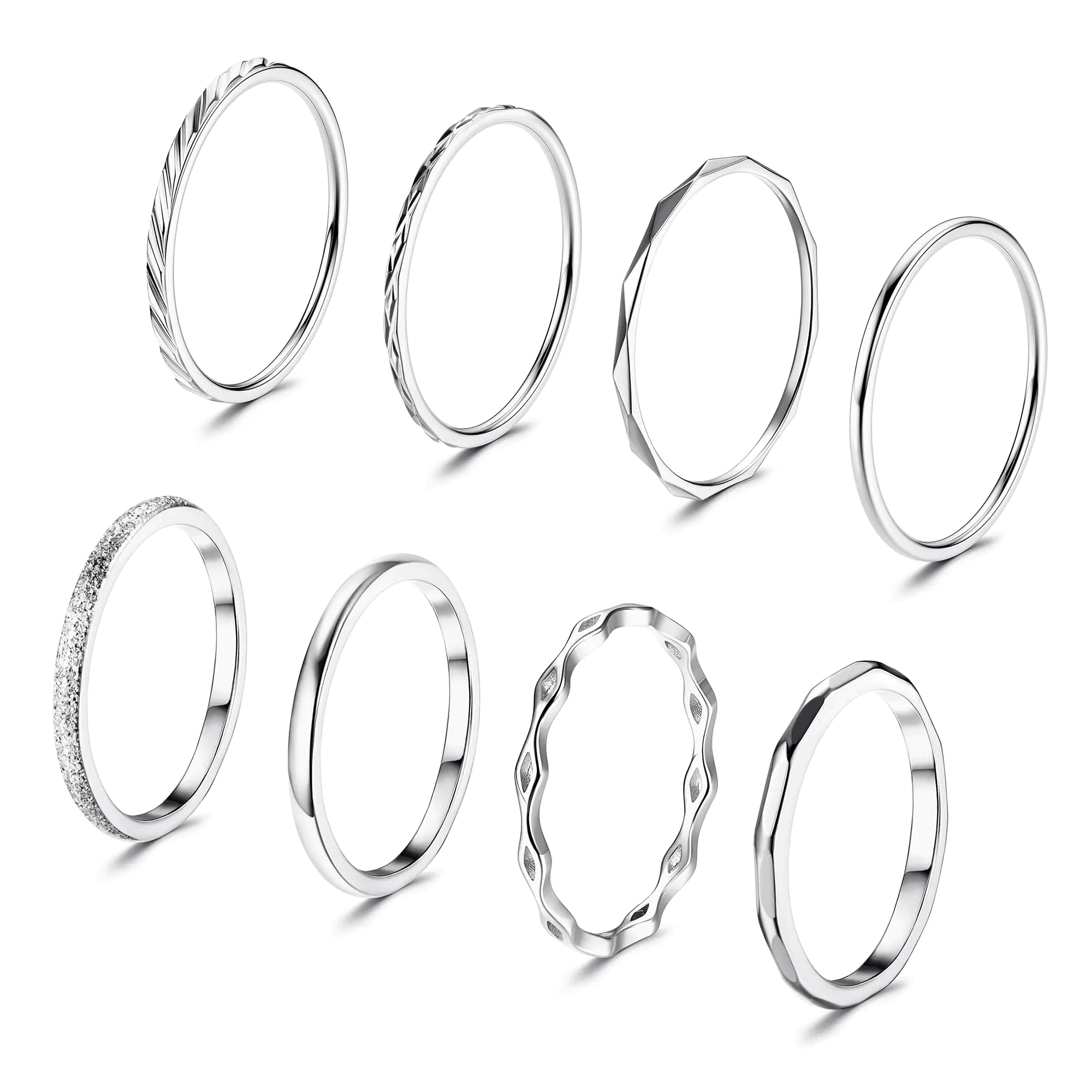 YADOCA 8Pcs 1MM 2MM Stainless Steel Rings for Women Men Minimalist Fashion Dainty Plain Thin Knuckle Stacking Midi Thumb Rings Stackable Statement Band Rings Set Silver Tone Size 7
