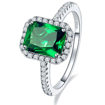 Yaresul 3.6ct 8x6mm Created Green Simulated Emerald Rings 925 Sterling Silver Engagement Ring for Women May Birthstone Rings Paved Cubic Zirconia Wedding Rings Size 9.5