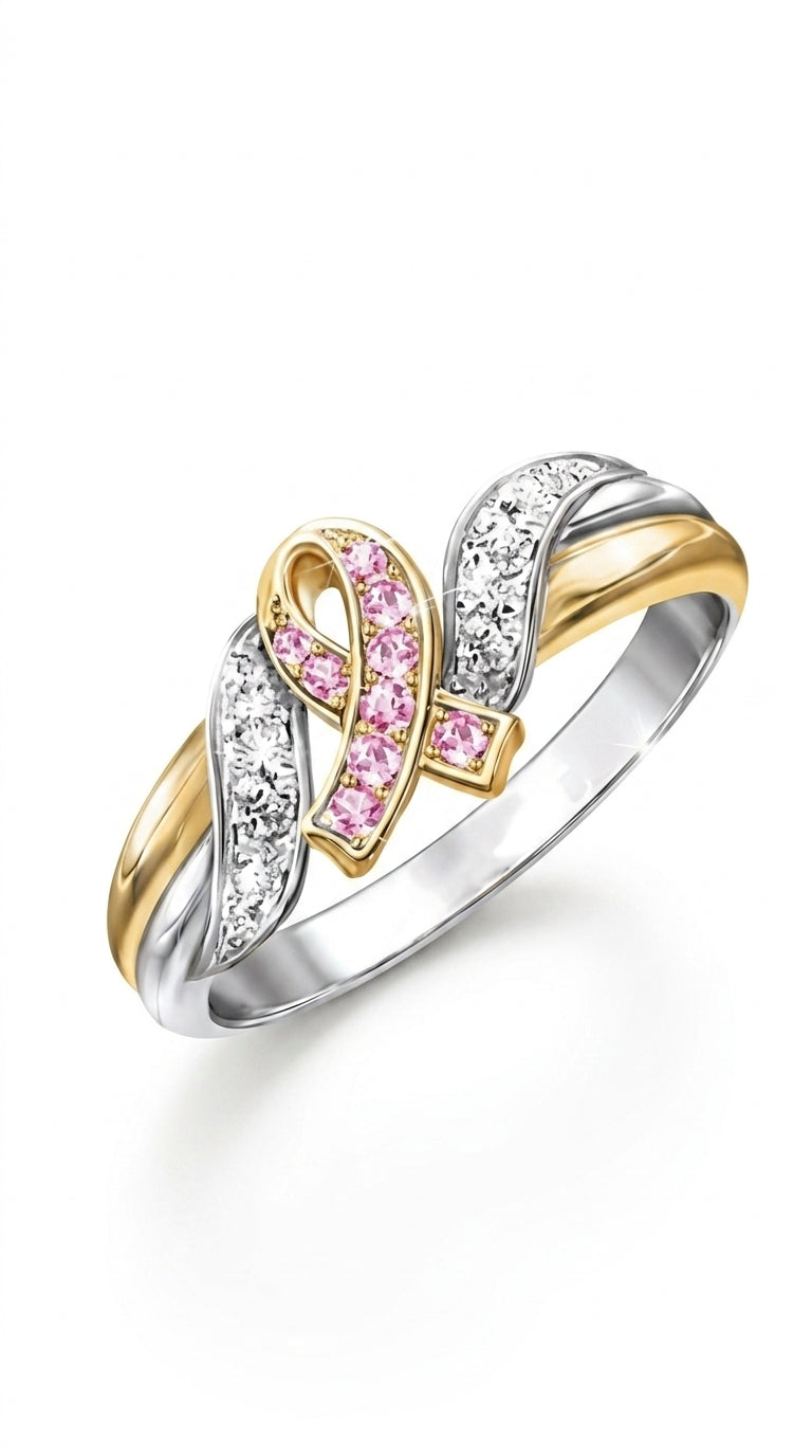 New Creative Ribbon Plated 18k Yellow Gold Diamond Rings Europe and America Explosion Women's Engagement Rings