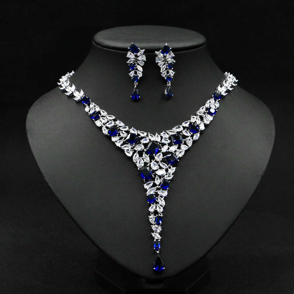 Colorful Zircon Necklace Set Wedding Dress Wedding Earring Accessories LaDidier Jewelry
