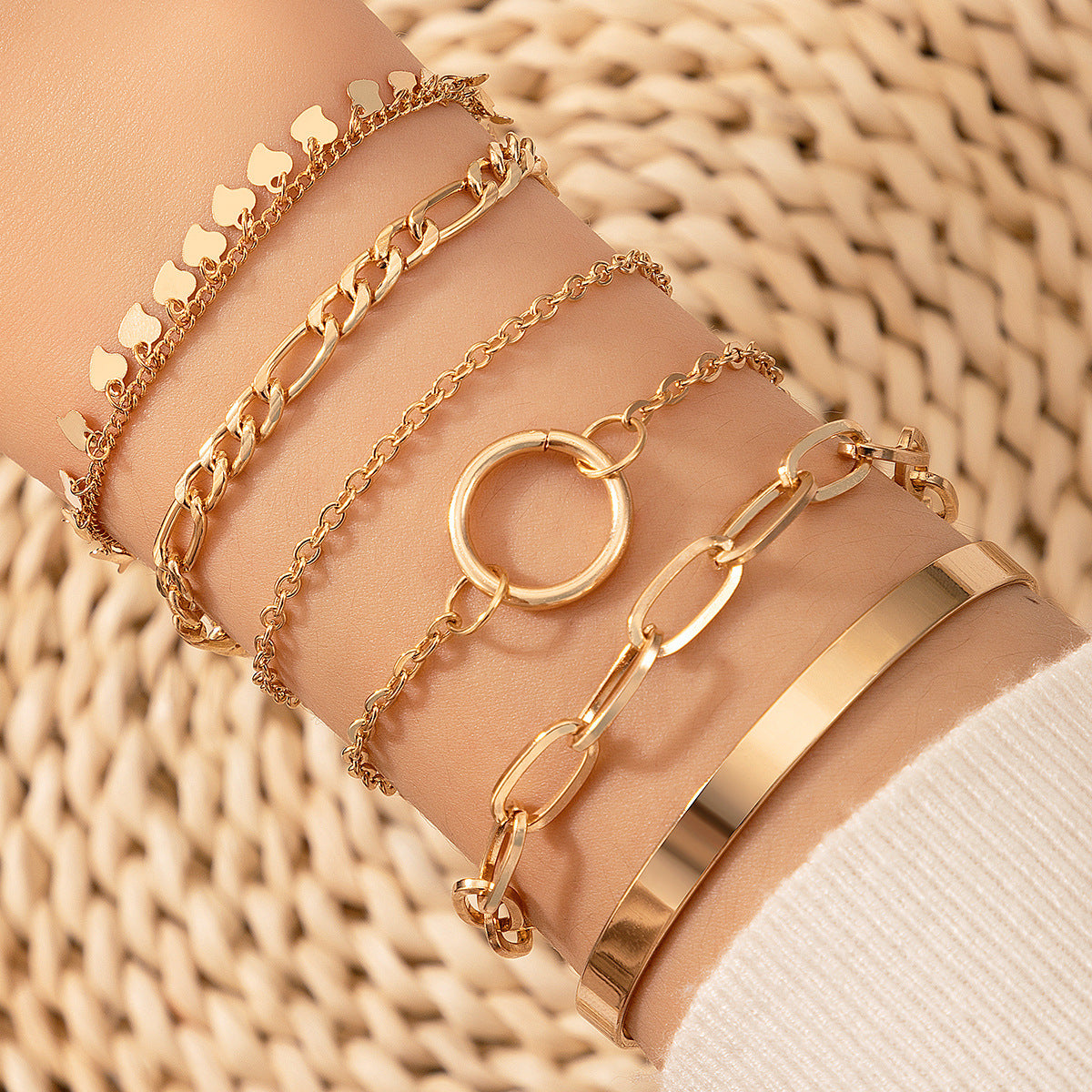 Boho Style Flower Starfish Buckle Circle Bracelet Set