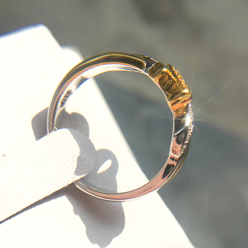 New Creative Ribbon Plated 18k Yellow Gold Diamond Rings Europe and America Explosion Women's Engagement Rings