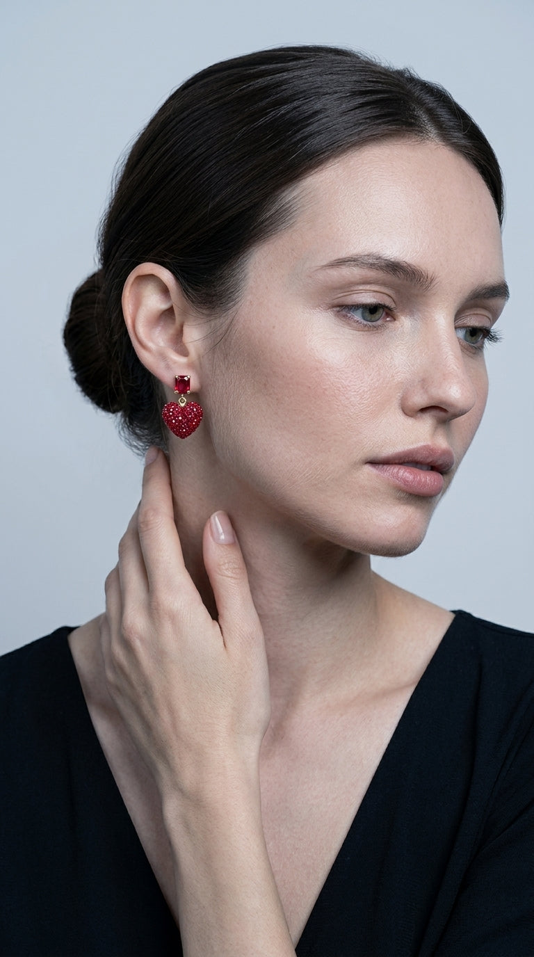 Heart Earrings Valentines Earrings for Women Rhinestone Heart Earrings Red Heart Earrings Dangle Pink Pearl Heart Earrings for Women Love Earrings Valentines Day Outfit Women Valentines Gifts