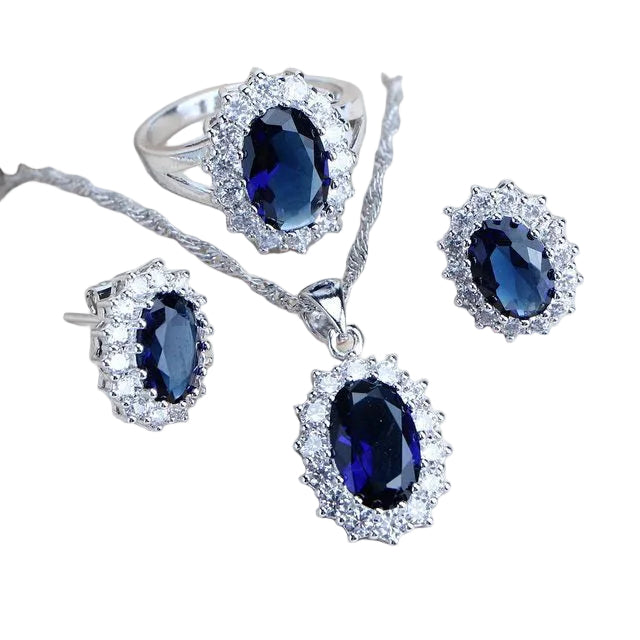 Silver 925 Women Bridal Jewelry Sets Blue Zirconia Costume
