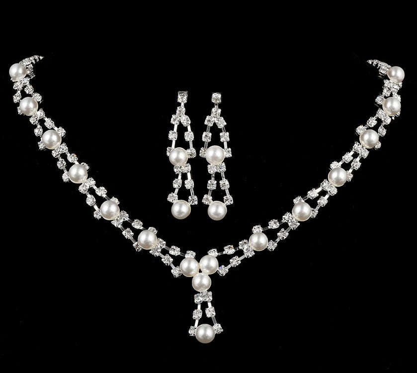 Simple Bride Jewelry Full Drill Pearl Pecklace, Wedding Rhinestone Necklace LaDidier Jewelry