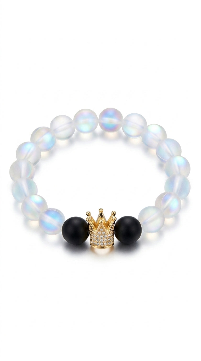 2pcs/set 8mm Stone Beaded Bracelet Lovers Crystal Crown Couple Bracelets & Bangles Pulsera